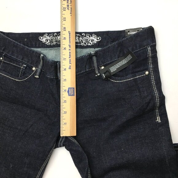 NEW Express Jeans Zelda Barely Boot Slim Low Rise Dark Wash size 8 length 33" - Picture 8 of 11